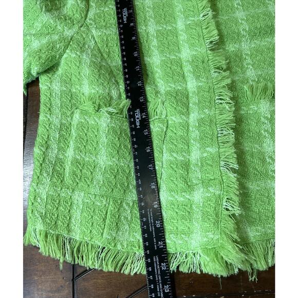 Walter Baker Tweed Blazer Jacket Size Large Lime Green Fray Edge Cropped NWT - Picture 6 of 10